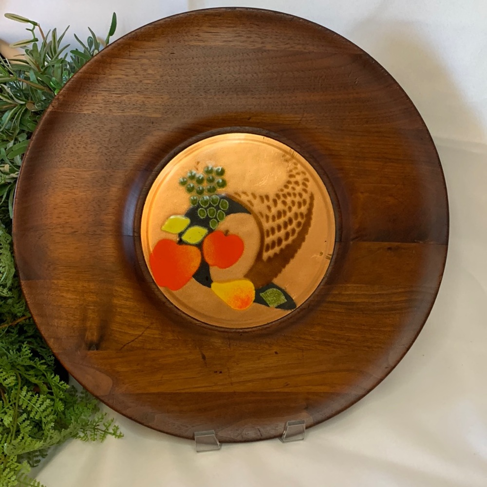 Vintage MCM Genuine walnut enamel on copper cheese tray designed by ERNEST SOHN